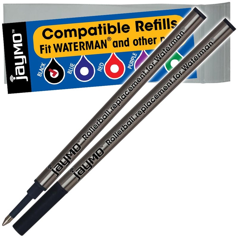 Jaymo Replacement for Waterman 540951 and Schmidt 5888 - Measures 4.3 in / 109 mm Long - Rollerball Pen Refill - 2 Black - Image 1